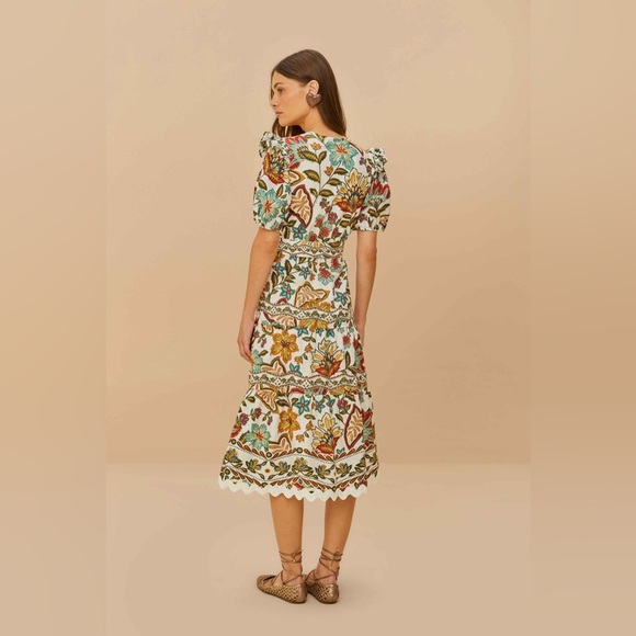 Farm Rio Off-White Botanicals Belted Midi Dress B2660 - Picture 3 of 7